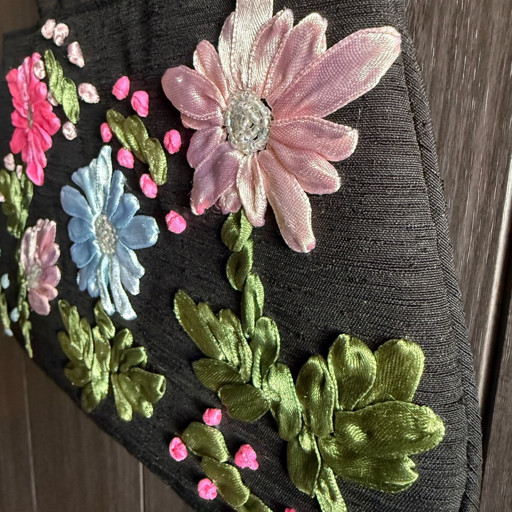 Vintage Fiorucci Black Floral Embroidered Handbag - Picture 4 of 7